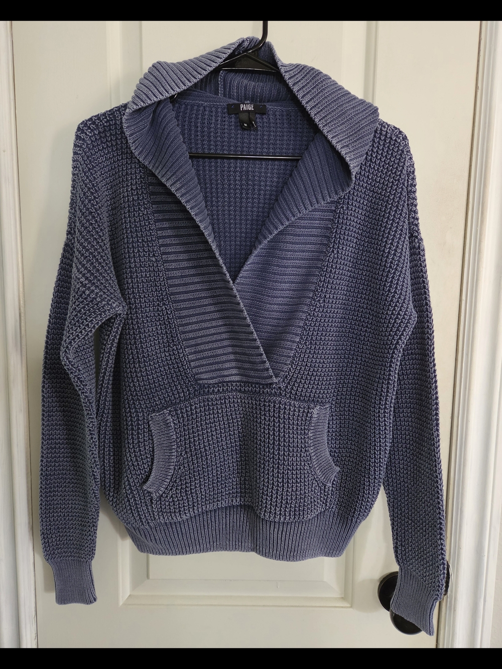 PAIGE Women's Blue Shawl Collar Knit Sweater